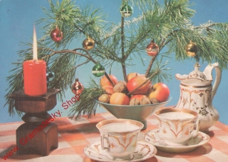 Pohlednice / Vesellé vánoce, svíčka s porcelánem, prošlý poštou