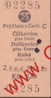 02285 Kartonové vlakové jízdenky, Frýdlant v Čechách, Čížkovice, xx.xx.xxxx