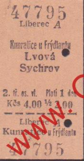 47795 Kartonové vlakové jízdenky, Lvová, Sychrov, 09.01.1986