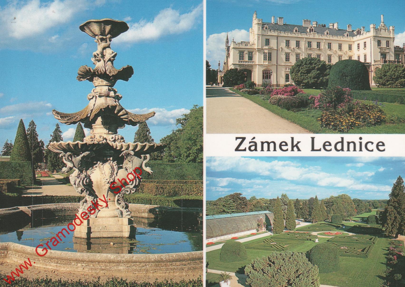 Pohlednice, Zámek Lednice, Zámecký park, razítko zámku, čistý