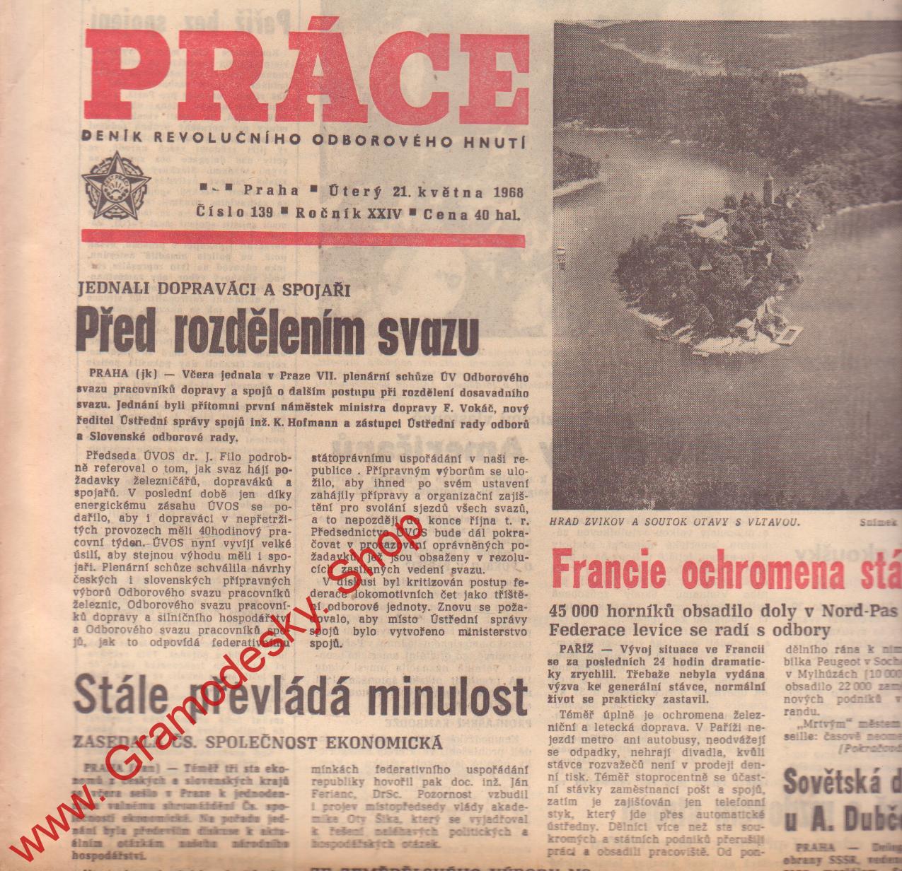 Práce, úterý 21. května 1968
