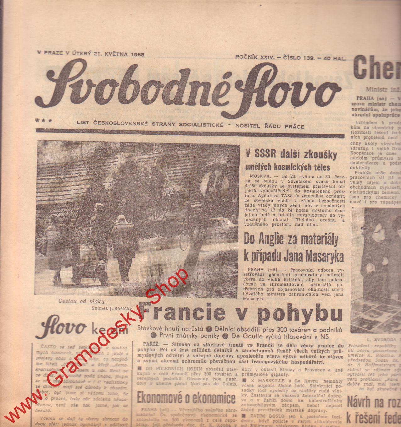 Svobodné slovo, úterý 21. května 1968