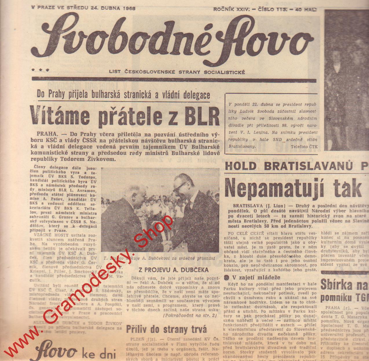 Svobodné slovo, středa 24. dubna 1968