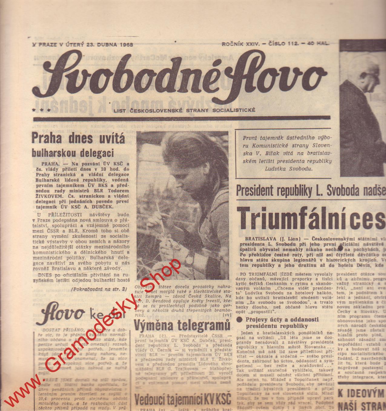 Svobodné slovo, úterý 23. dubna 1968
