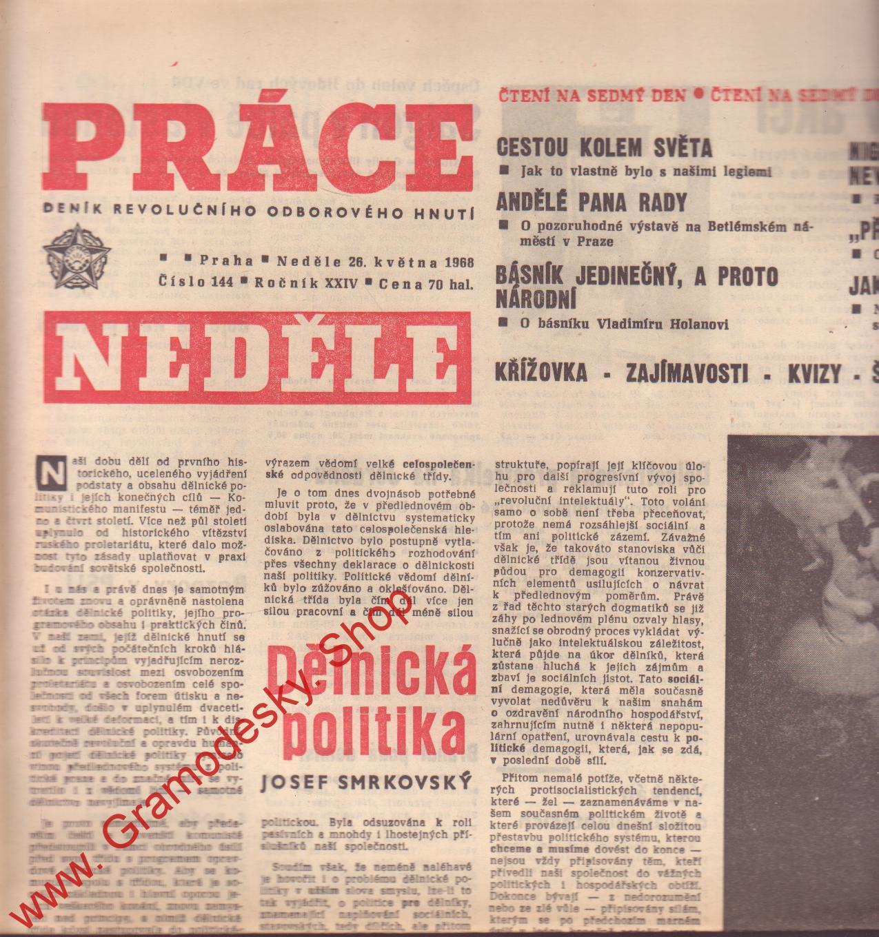 Práce, neděle 26. května 1968