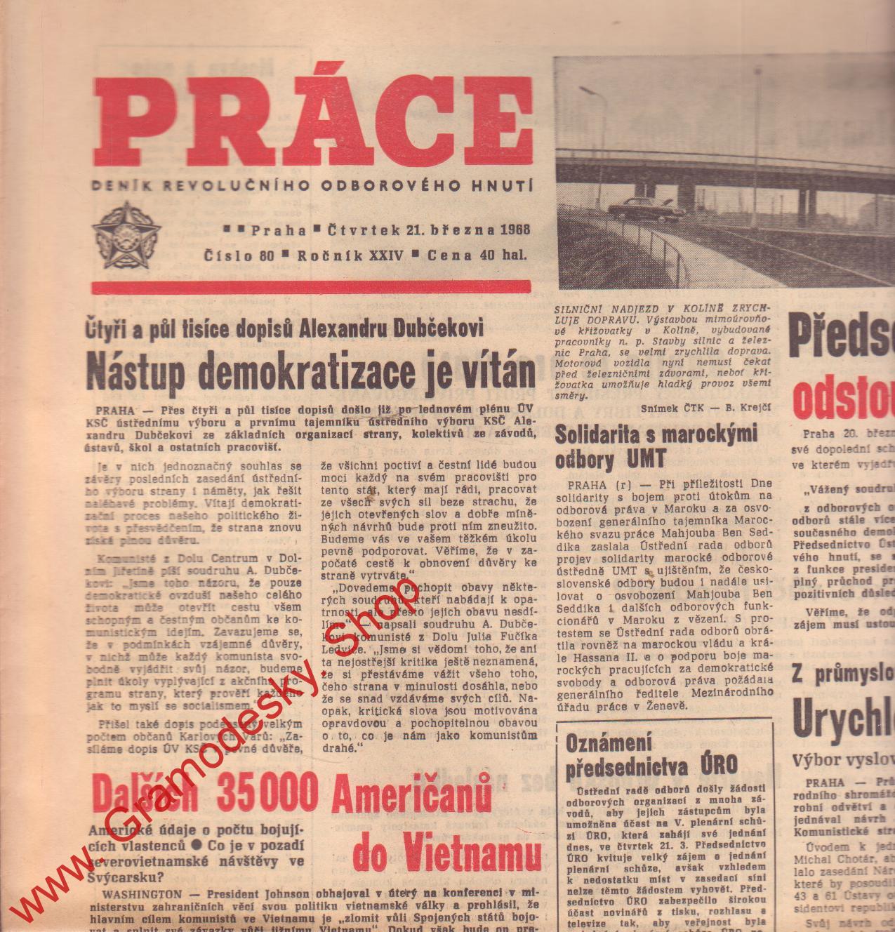 Práce, čtvrtek 21. března 1968