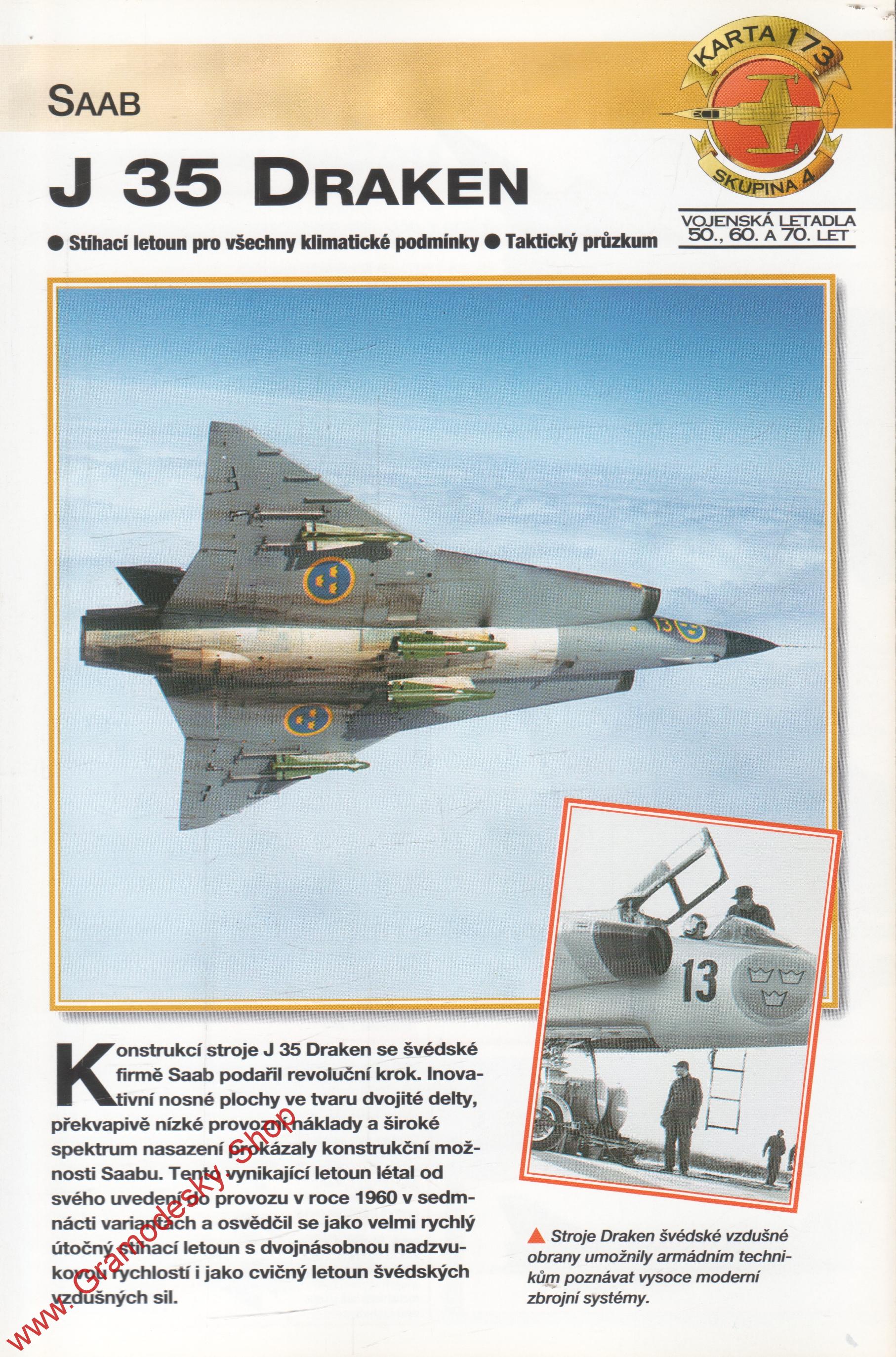 Skupina 4, karta 173 / J 35 Draken Saab / 2001