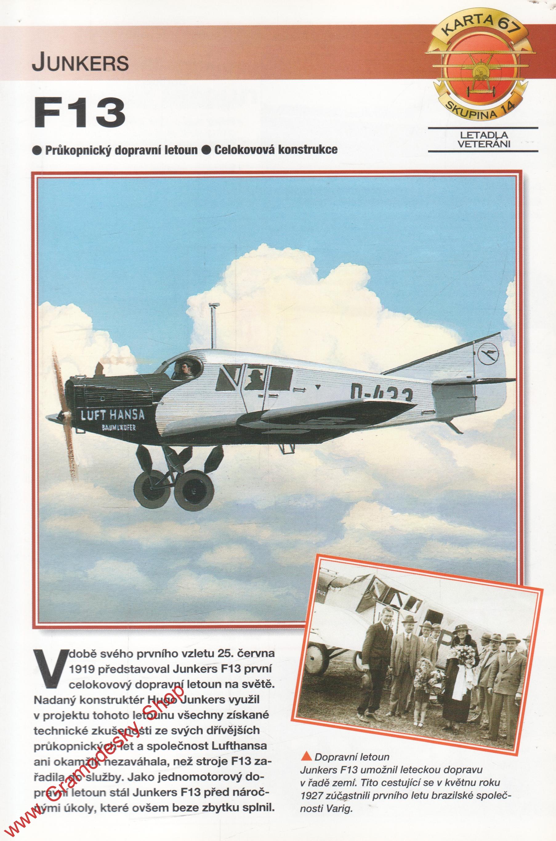 Skupina 14, karta 067 / F13 Junkers / 2001