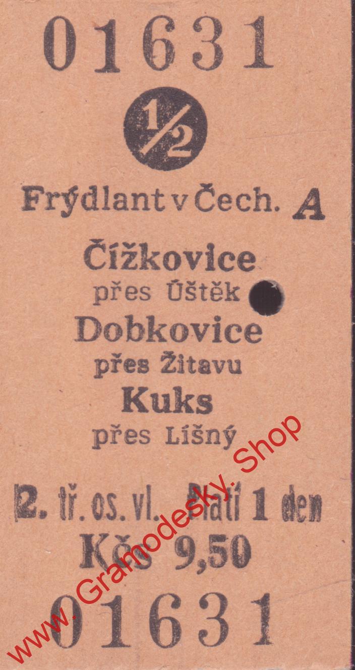 01631 Kartonová vlaková jízdenka, Frýdlant v Čechách, 25.06.1985