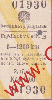 01930 Kartonová vlaková jízdenka, rychlíkový příplatek, 04.05.1985