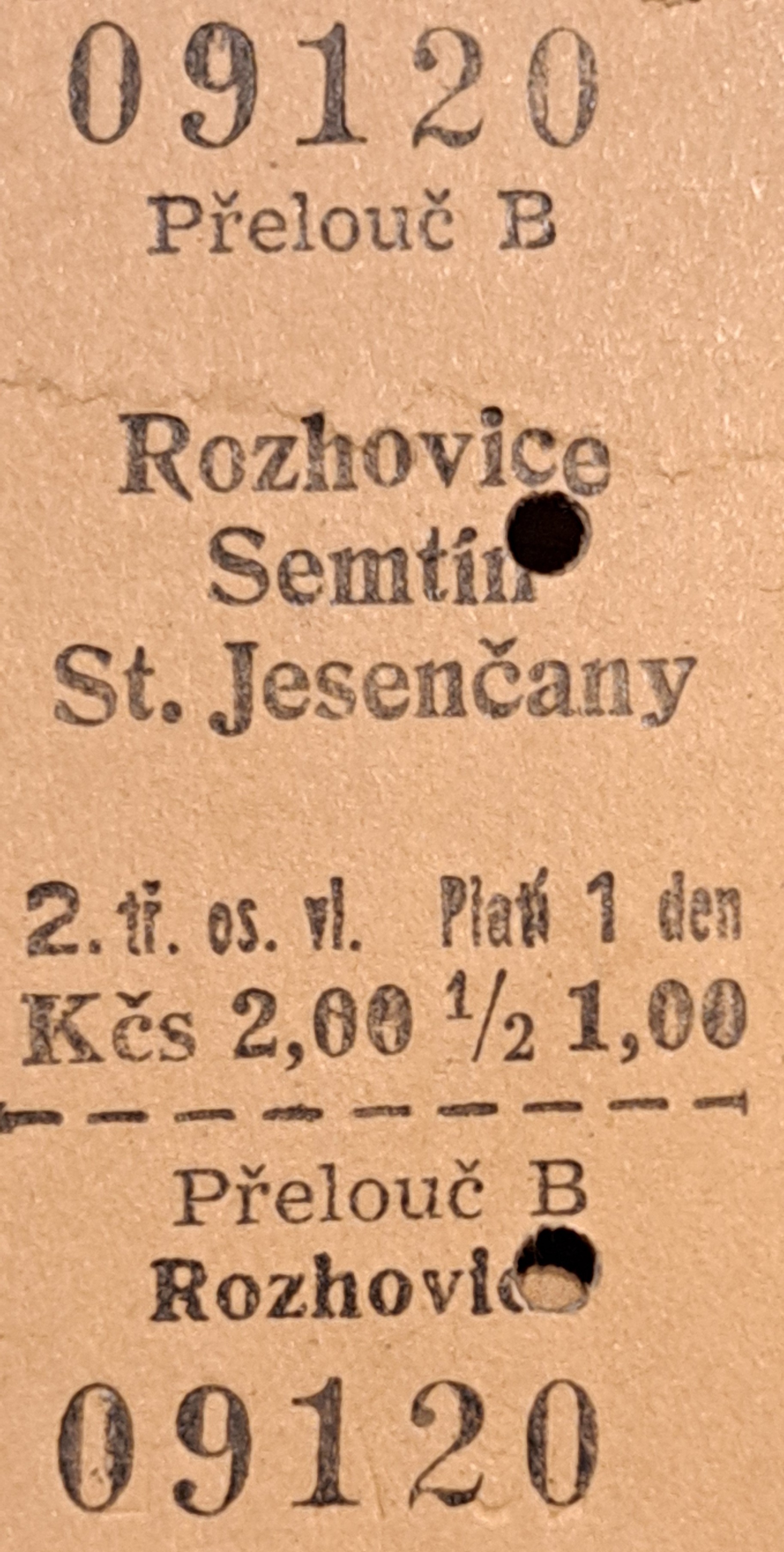 09120 Kartonové vlakové jízdenky, Přelouč, Rozhovice, Semtín, 16.5.1985