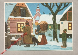 Pohlednice, Josef Lada, kolorovaná kresba, prošlo poštou