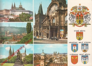 Pohlednice, Praha, Staré město, Hradčany, Malá strana, prošlé poštou