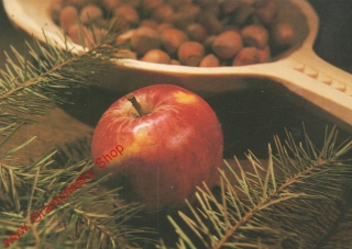 Pohlednice, Vánoční pozdrav, jablko, větvičky, prošlo poštou
