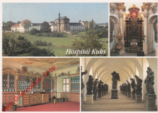 Pohlednice, Kuks, Hospitál Kuks, s razítkem zámku, čistá