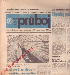 Průboj, čtvrtek 4. dubna 1968 vydání pro Liberec a Jablonec