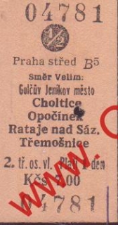 04781 Kartonová vlaková jízdenka, Praha střed, Golčův Jeníkov město, 12.12.1985