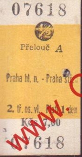 07518 Kartonová vlaková jízdenka, Přelouč, Praha hl.n. 1/2, 10.8. 1984