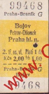 99468 Kartonová vlaková jízdenka, Praha Bráník, Petrov Chlomek, 14.04.1985