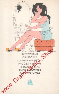 1987 9x5,8cm Kapesní kalendářík Palette Vital, Cure Shampoo, světoznámá, osvědče