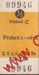 09946 Kartonová vlaková jízdenka, Přelouč, Praha hl.n. Střed 09.12.1985 1/2