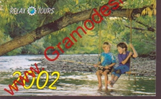 2002 9x5,5cm Kapesní kalendářík Relax Tour, kluci na houpačce