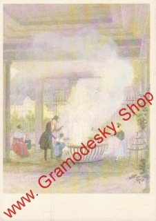 Pohlednice Karlovy Vary, Vřídlo / podle J. Popela, 1842, prošlá poštou