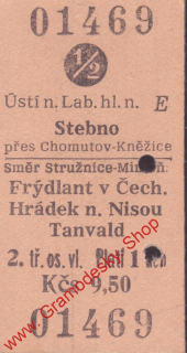 01469 Kartonová vlaková jízdenka, Ústí nad Labem, Stebno, 12.05.1984