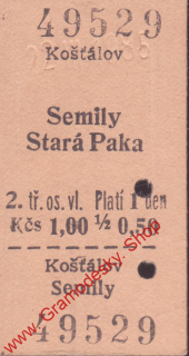 49529 Kartonová vlaková jízdenka, Košťálov, 02.03.1985