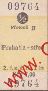 09764 Kartonová vlaková jízdenka, Přelouč, 16.12.1985
