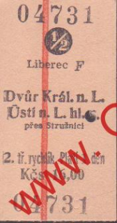 04731 Kartonová vlaková jízdenka, Liberec, Dvůr Králové, 28,04.1983