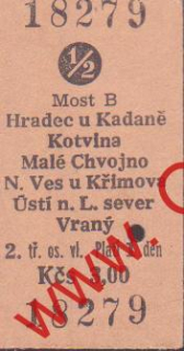 18279 Kartonová vlaková jízdenka, Most, Hradec Králové, 20.04.1986