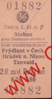 01882 Kartonová vlaková jízdenka, Ústí nad Labem, Stebno, 22.11.1985