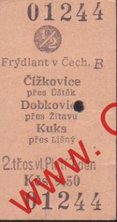 01244 Kartonová vlaková jízdenka, Čížkovice, Kuks, 21.00.1986