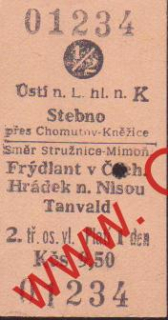 01234 Kartonové vlakové jízdenky, Ústí nad Labem, Stebno, 31.01.1985