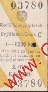 03789 Kartonové vlakové jízdenky, Rychlíkový příplatek, XX.XX.1985