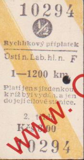 10294 Kartonové vlakové jízdenky, Rychlíkový příplatek, 21.12.1985