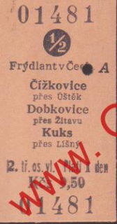 01481 Kartonové vlakové jízdenky, Dobkovice, Kuks, 25.02.1985