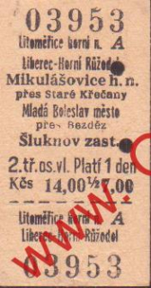03953 Kartonové vlakové jízdenky, Mikulášovice, 31.07.1986