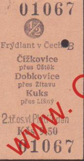 01067 Kartonové vlakové jízdenky, Čížkovice, Dobkovice, 18.02.1985