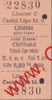 22830 Kartonové vlakové jízdenky, Libštát, Chřibská, 25.07.1985